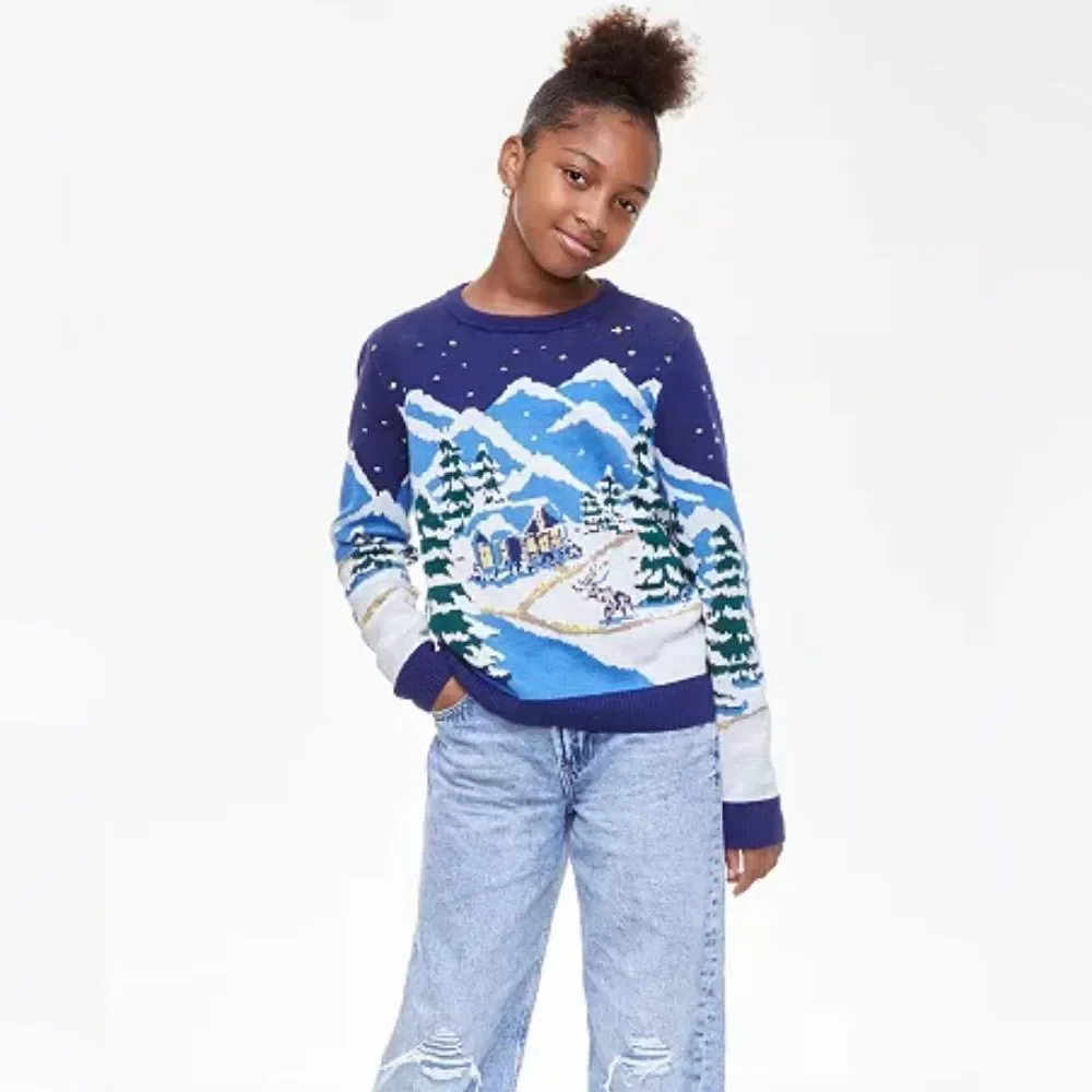 Holiday Lane Big & Little Girls Snowy Town Crewneck Sweater